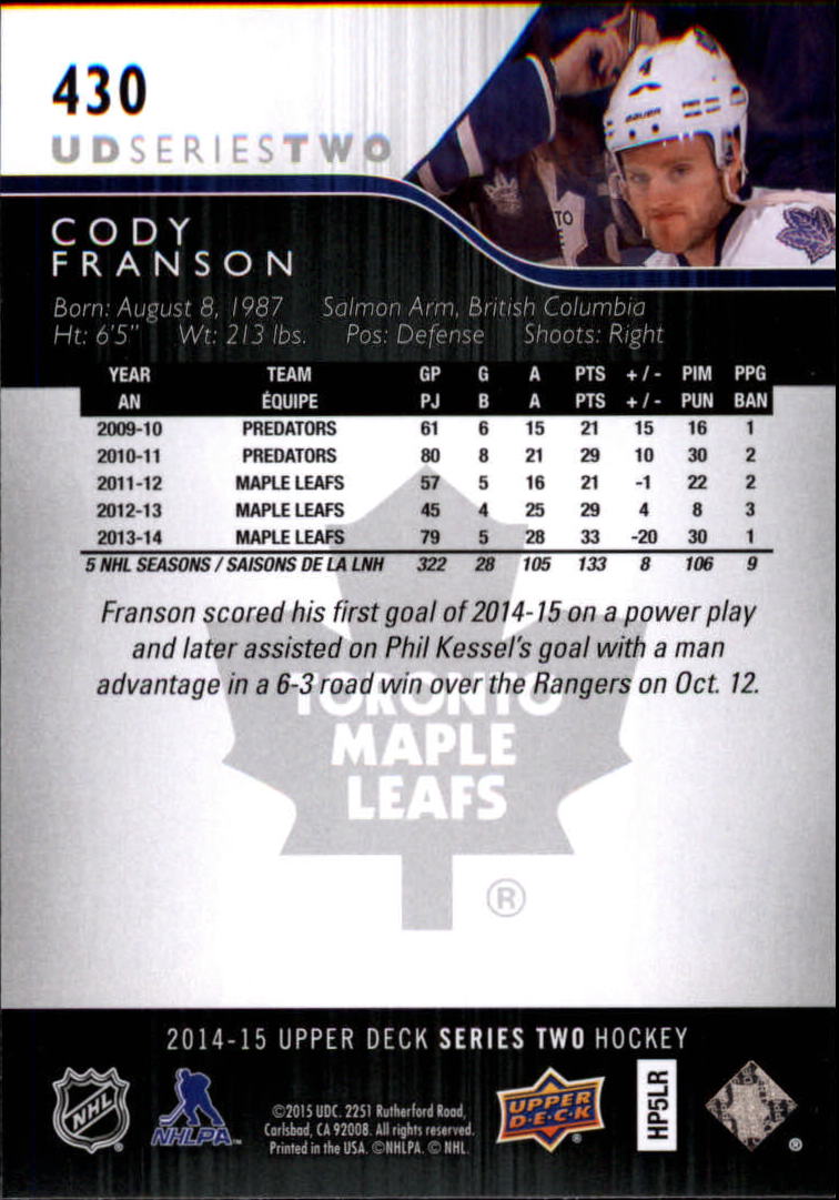 A6794- 2014-15 Upper Deck Hk #' S 251-500 + Rookies -du Pick- 15 + Gratis US - Bild 356 von 405