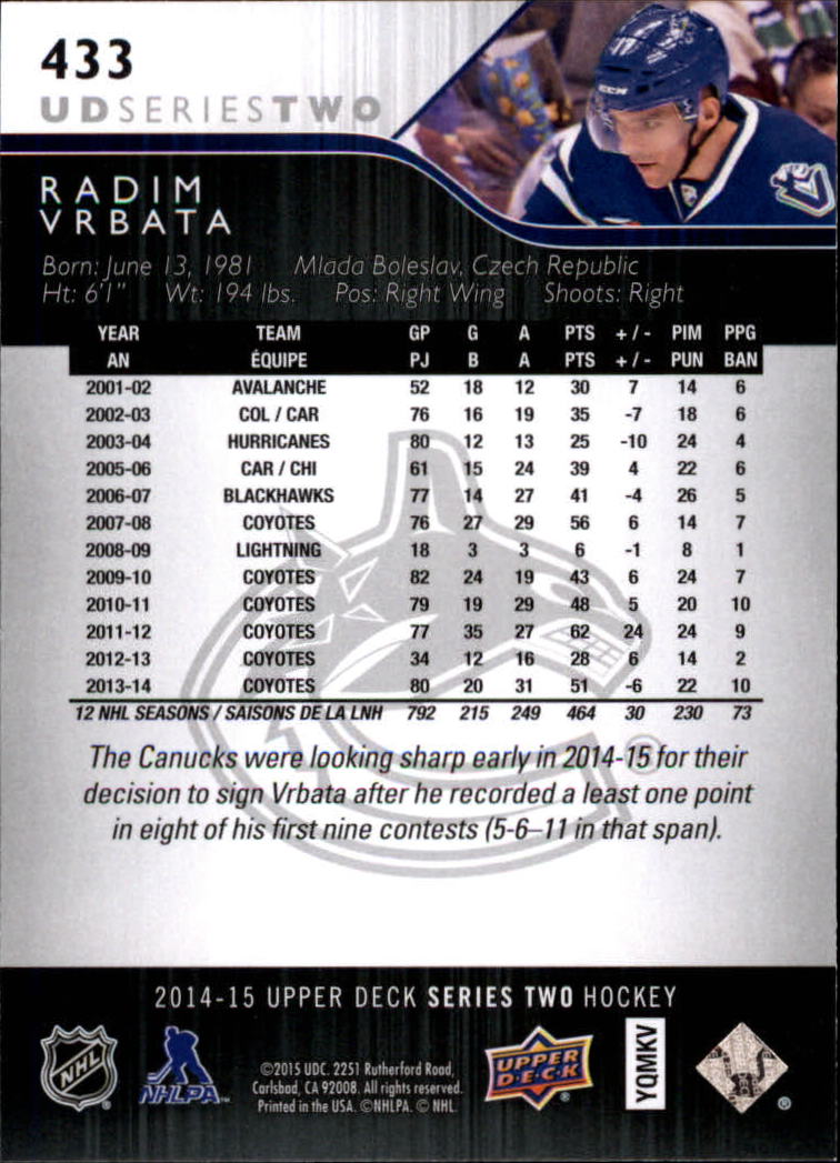 A6794- 2014-15 Upper Deck Hk #' S 251-500 + Rookies -du Pick- 15 + Gratis US - Bild 362 von 405