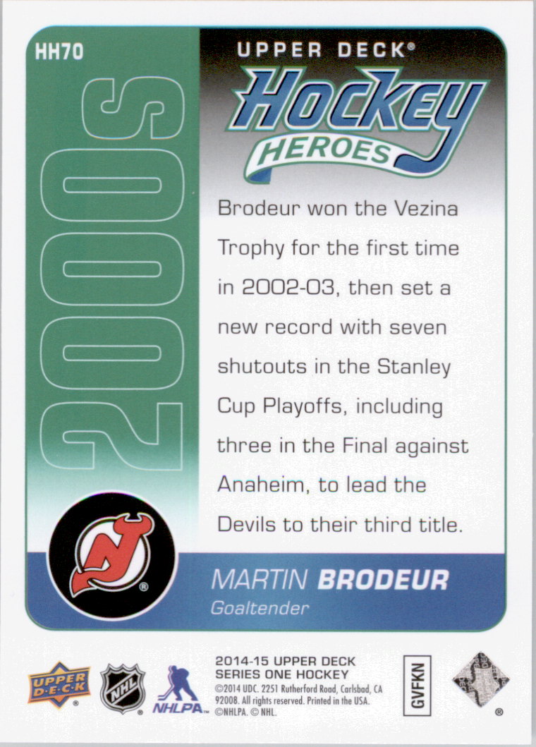 2014-15 Upper Deck Hockey Heroes #HH70 Martin Brodeur