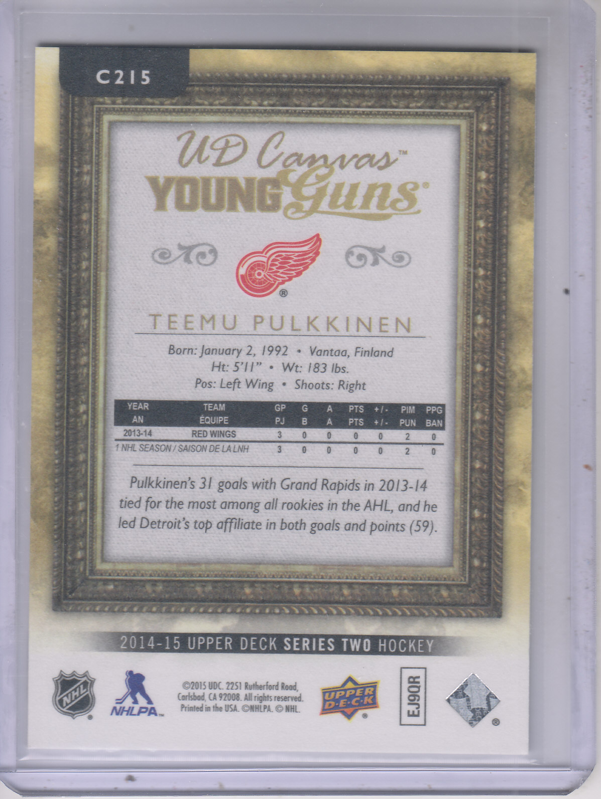 2014-15 UPPER DECK CANVAS HOCKEY ASSORTED SINGLES U-PICK #202-270