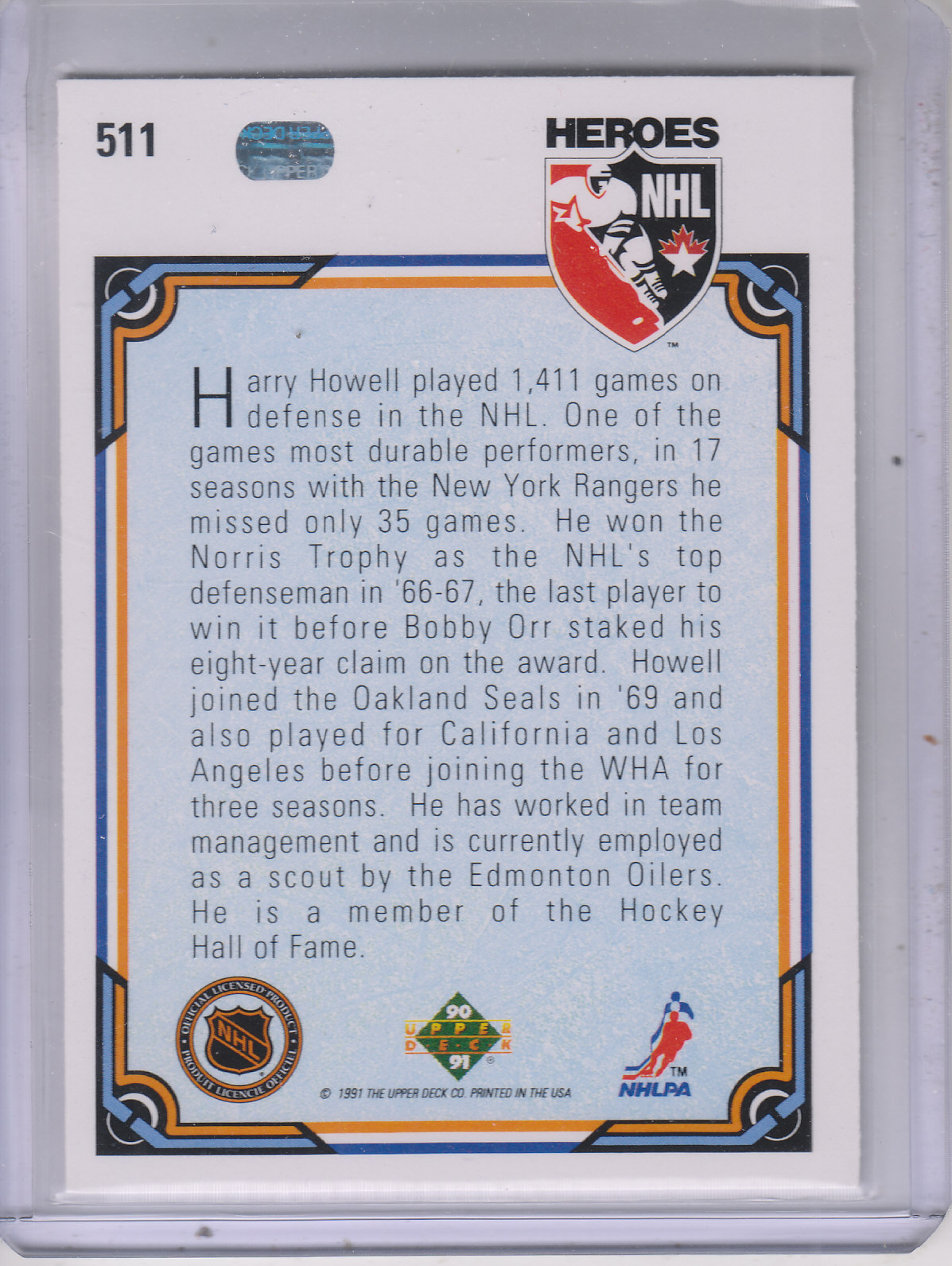 2014-15 Upper Deck 25th Anniversary Buybacks #511 Harry Howell NH back image