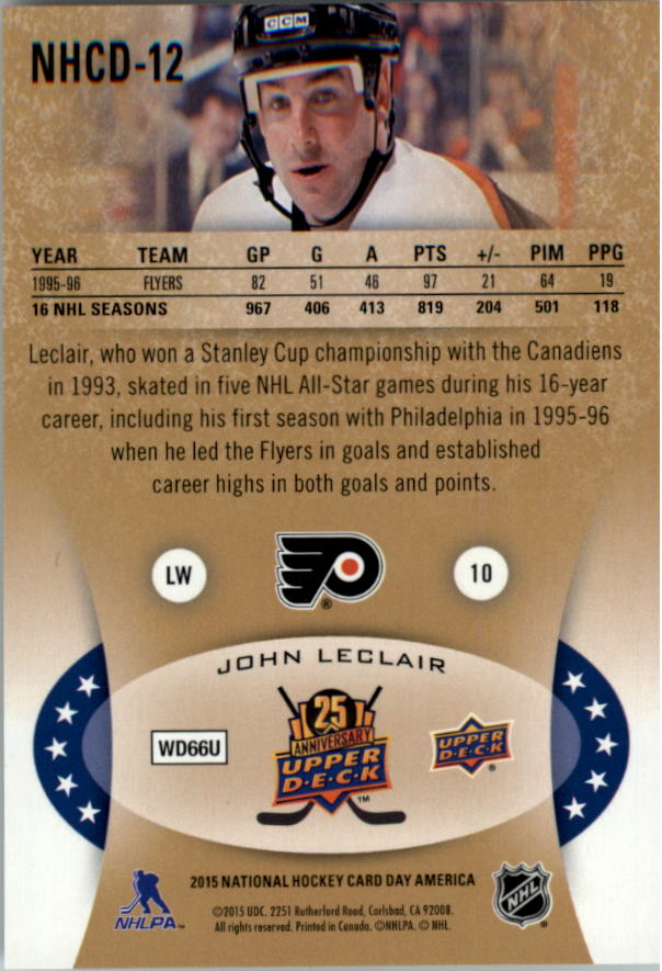 2014-15 Upper Deck National Hockey Card Day USA #NHCD12 John Leclair back image