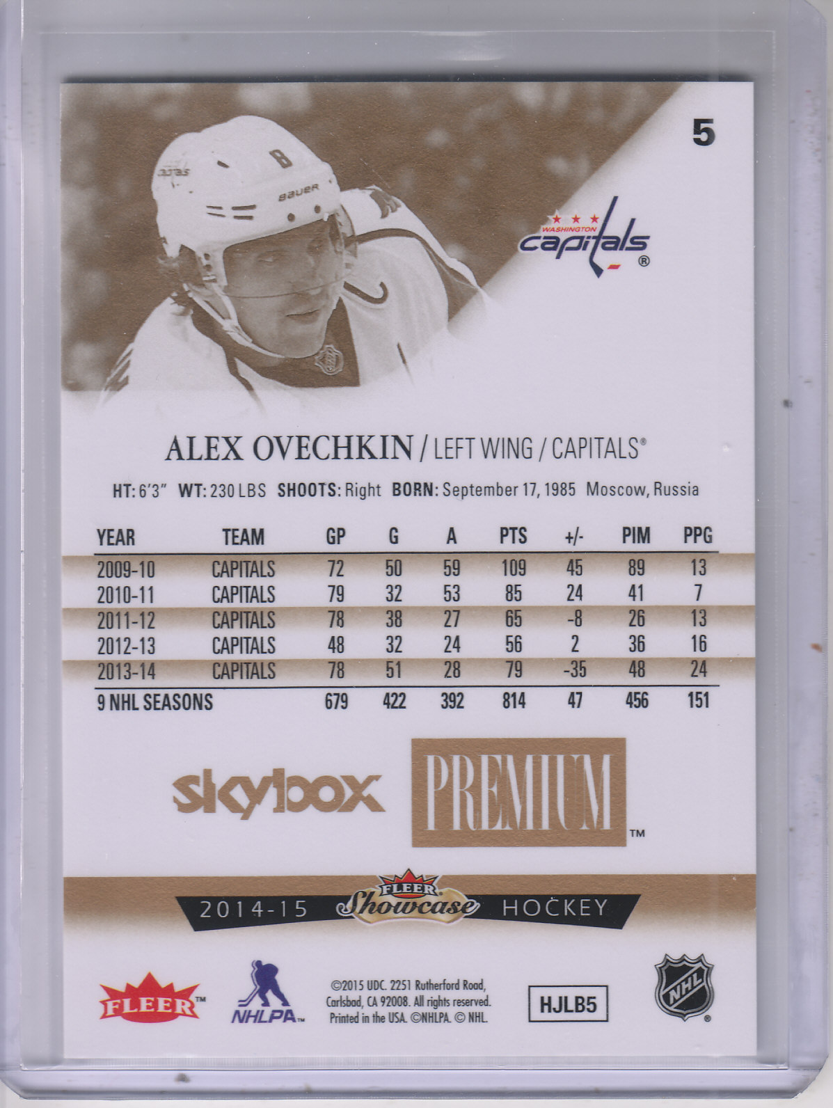 2014-15 Fleer Showcase SkyBox Premium #5 Alexander Ovechkin back image