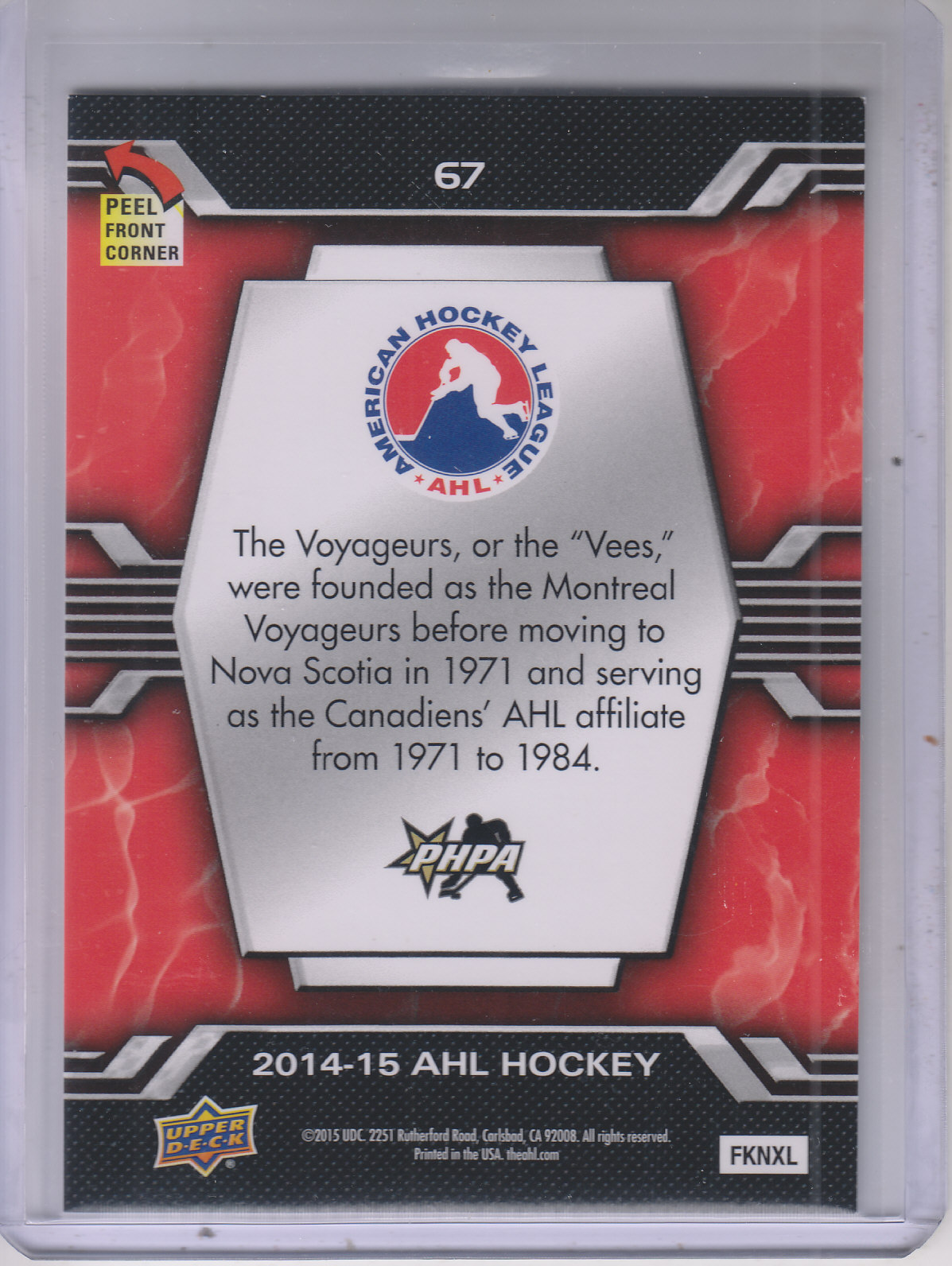 2014-15 Upper Deck AHL Logo Stickers #67 Nova Scotia Voyagers Vintage back image