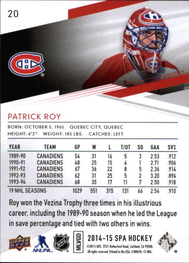 2014-15 SP Authentic #20 Patrick Roy back image