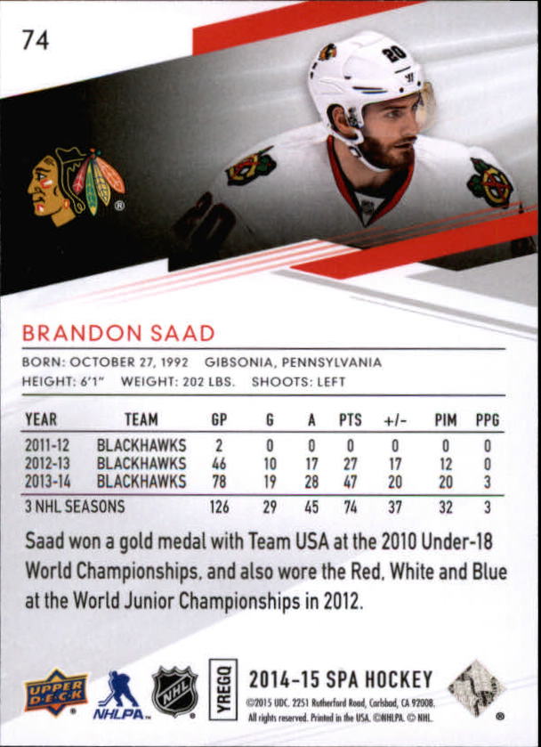 2014-15 SP Authentic #74 Brandon Saad back image