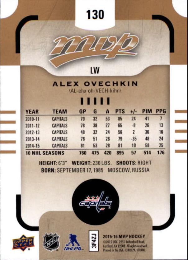 2015-16 Upper Deck MVP #130 Alexander Ovechkin SP back image