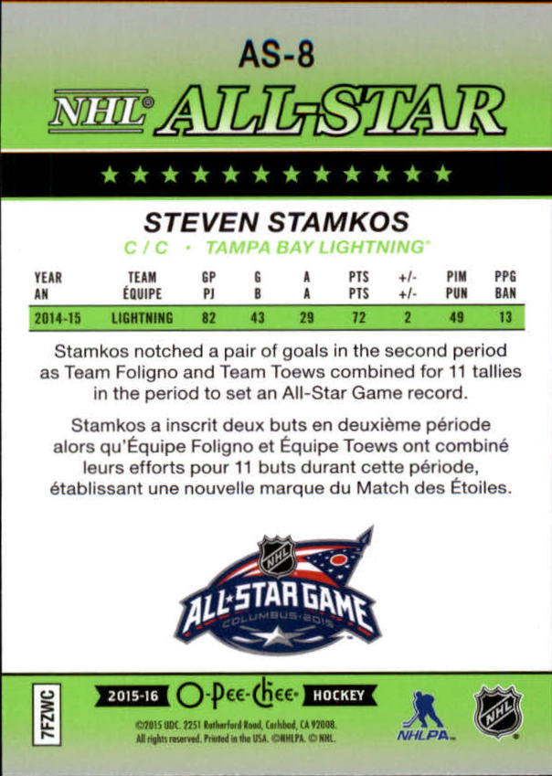 2015-16 O-Pee-Chee All-Star Glossy #AS8 Steven Stamkos back image