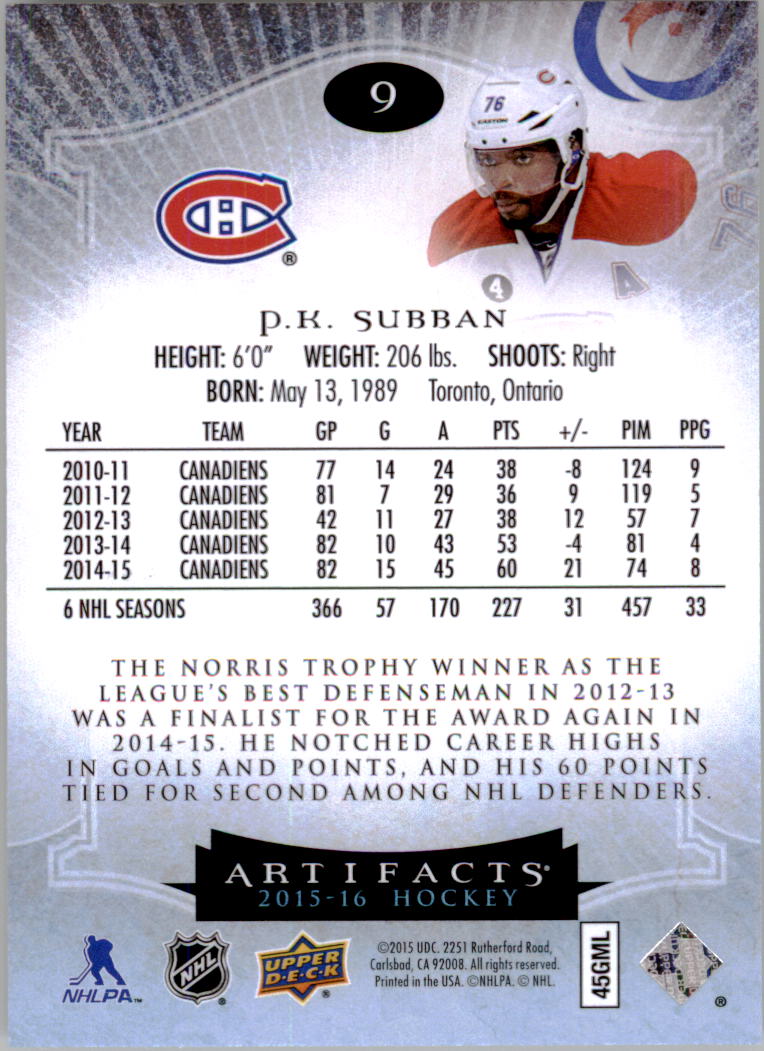 2015-16 Artifacts Hockey Card Pick (Base)