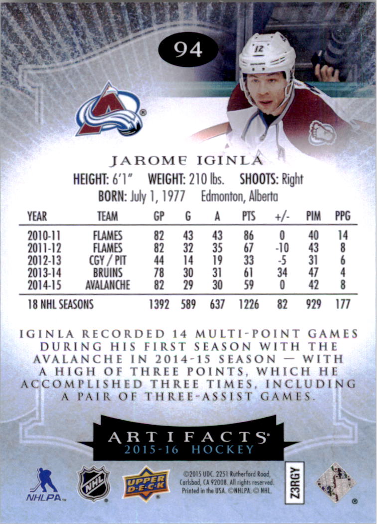 2015-16 Artifacts Hockey Card Pick (Base)