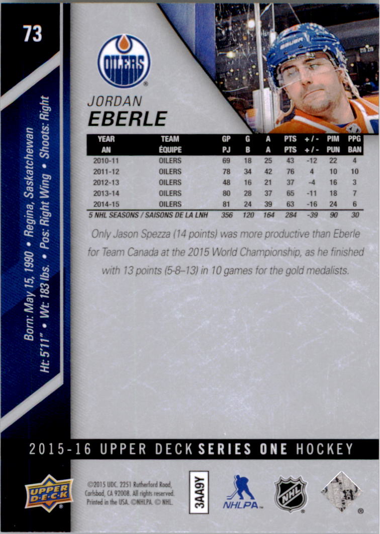 2015-16 Upper Deck #73 Jordan Eberle back image