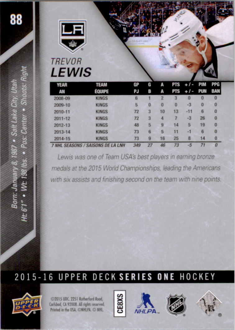 2015-16 Upper Deck #88 Trevor Lewis back image