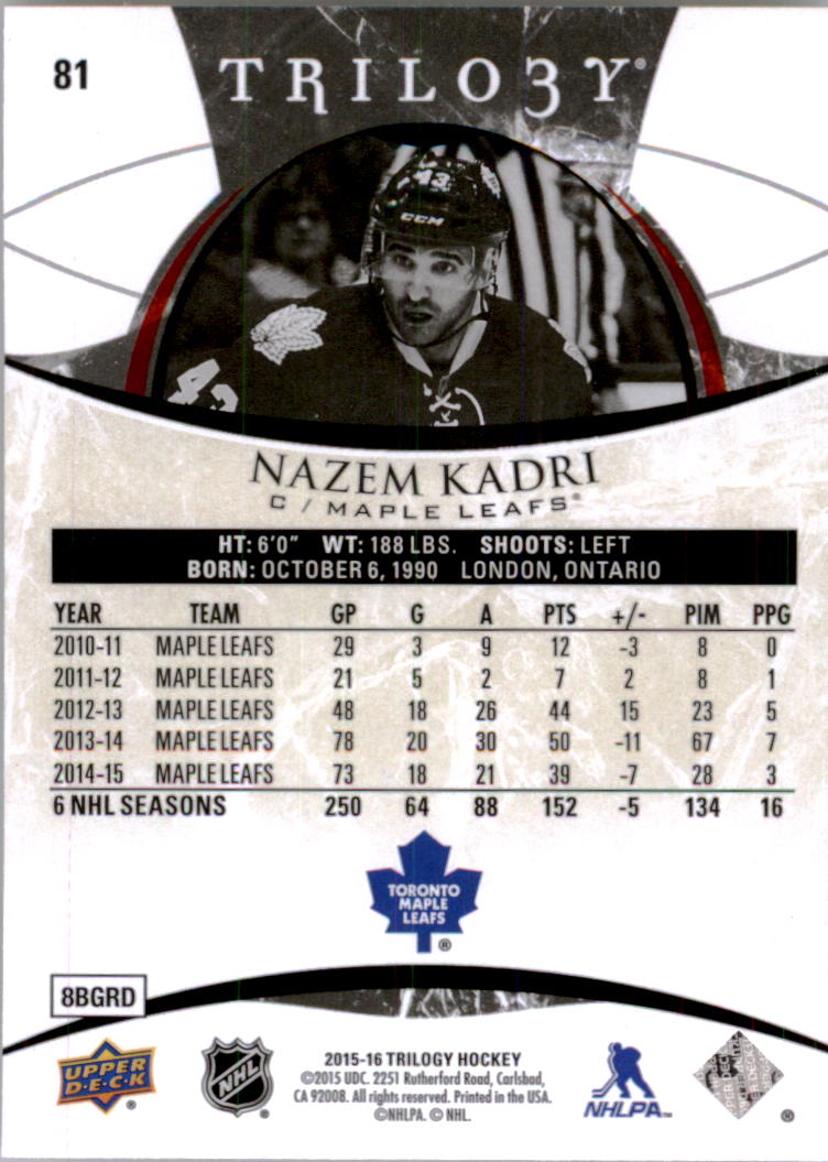 B2282- 2015-16 Upper Deck Trilogy Hk 1-230 +Inserts -You Pick- 10+ FREE US SHIP - Picture 116 of 149