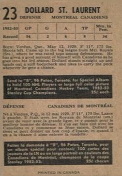 1953-54 Parkhurst #23 Dollard St.Laurent back image
