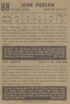 1953-54 Parkhurst #88 Johnny Peirson UER/Misspelled Pierson on card back back image