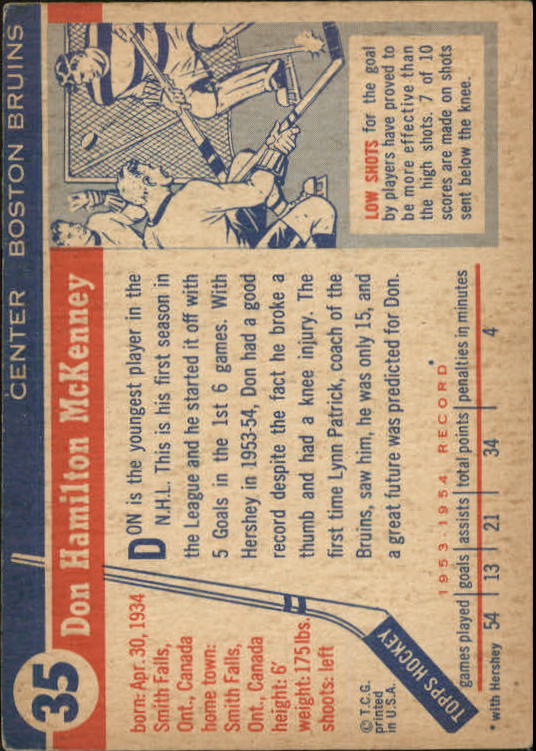 1954-55 Topps #35 Don McKenney RC back image