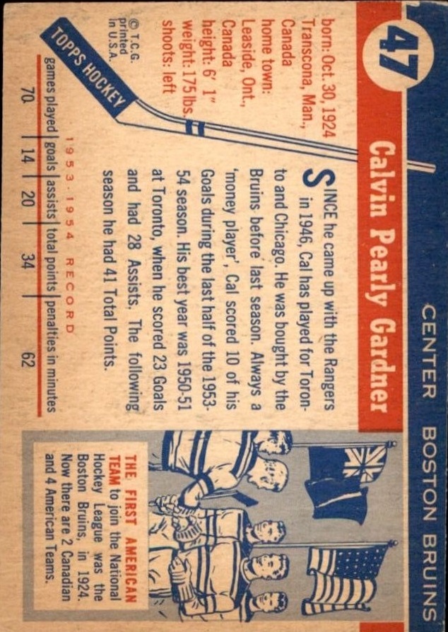 1954-55 Topps #47 Cal Gardner back image