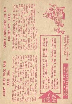 1955-56 Parkhurst #76 Curry scores again/Harry Lumley/Jim Morrison back image