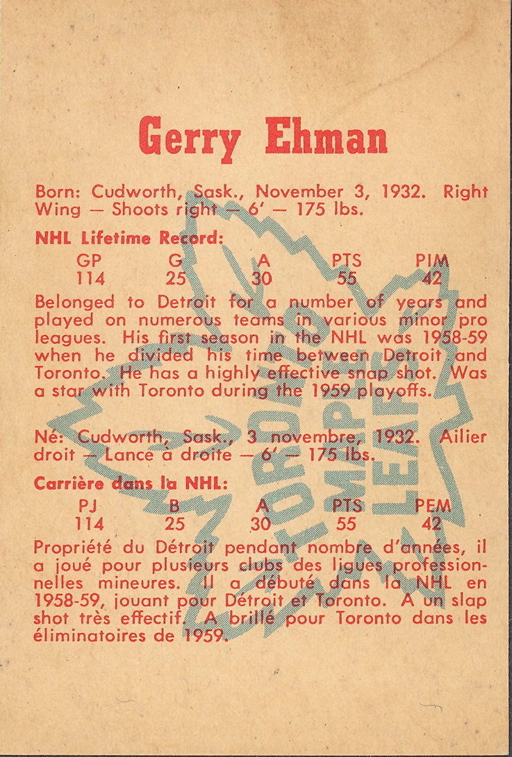 1960-61 Parkhurst #8 Gerry Ehman back image