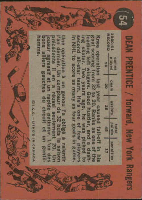 1961-62 Topps #54 Dean Prentice back image