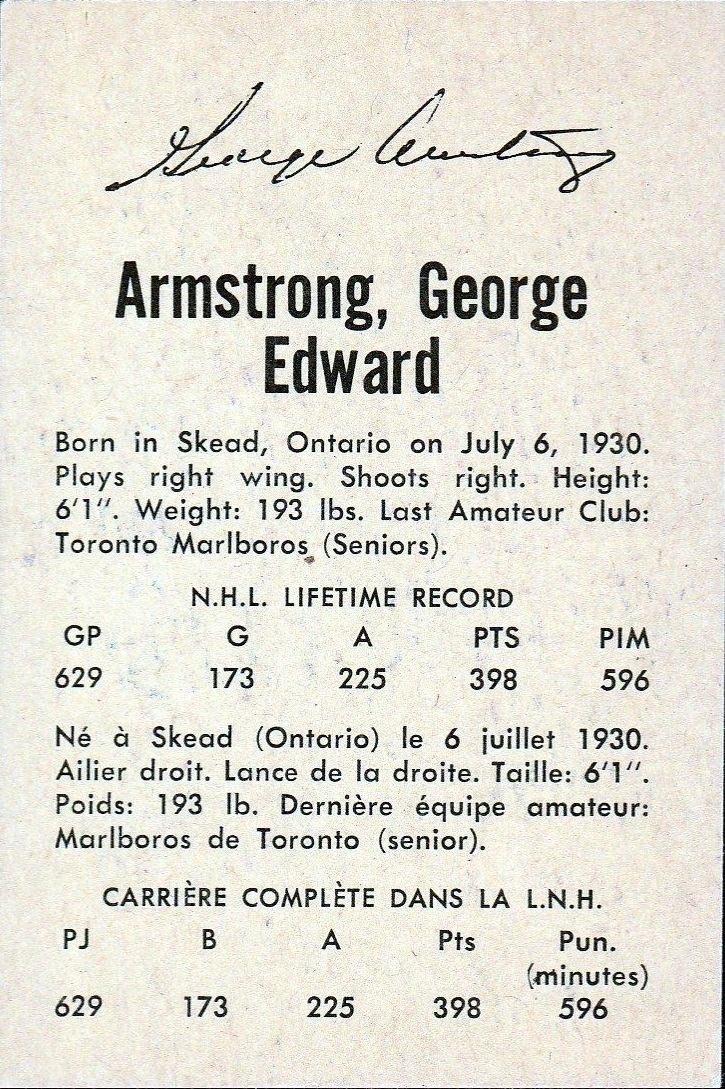 1962-63 Parkhurst #13 George Armstrong back image