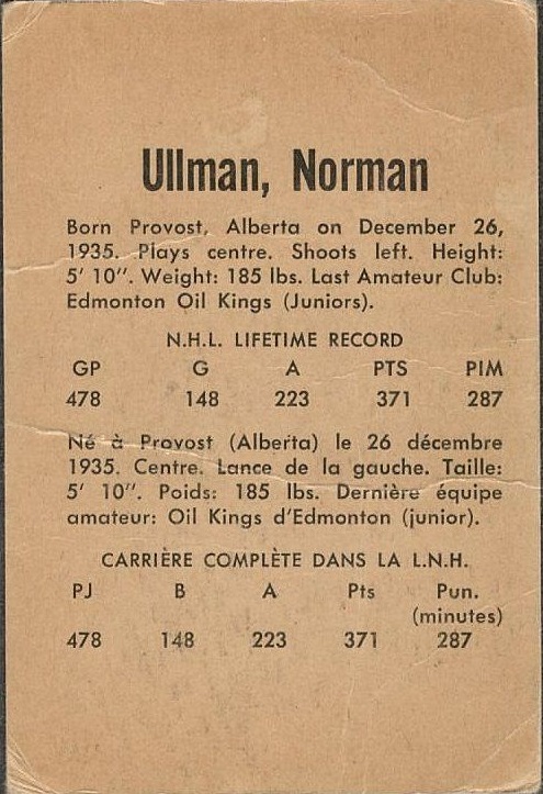 1962-63 Parkhurst #21 Norm Ullman back image