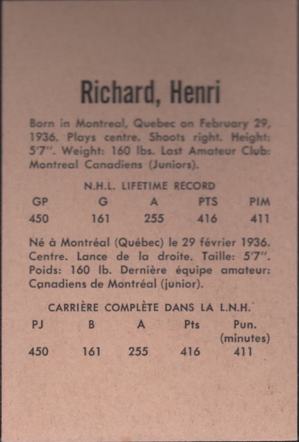 1962-63 Parkhurst #38 Henri Richard back image