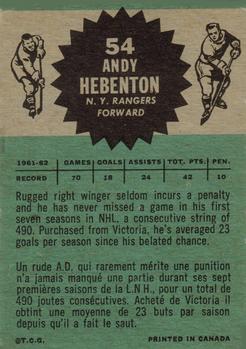 1962-63 Topps #54 Andy Hebenton back image