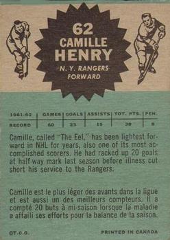 1962-63 Topps #62 Camille Henry back image