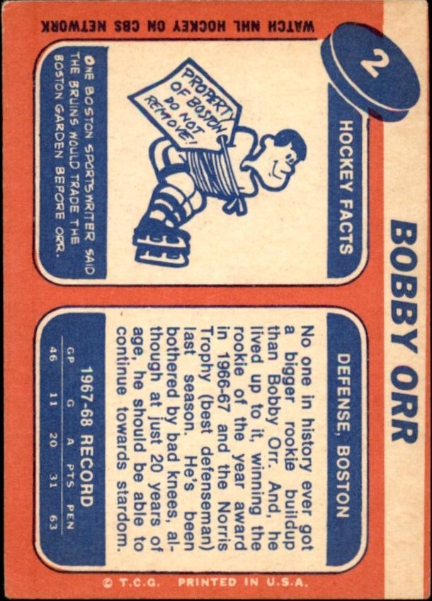 1968-69 Topps #2 Bobby Orr back image