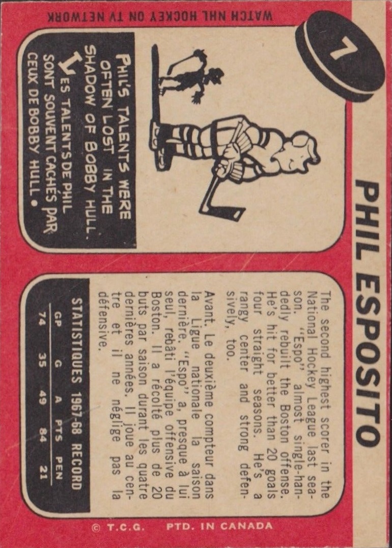 1968-69 Topps #7 Phil Esposito back image