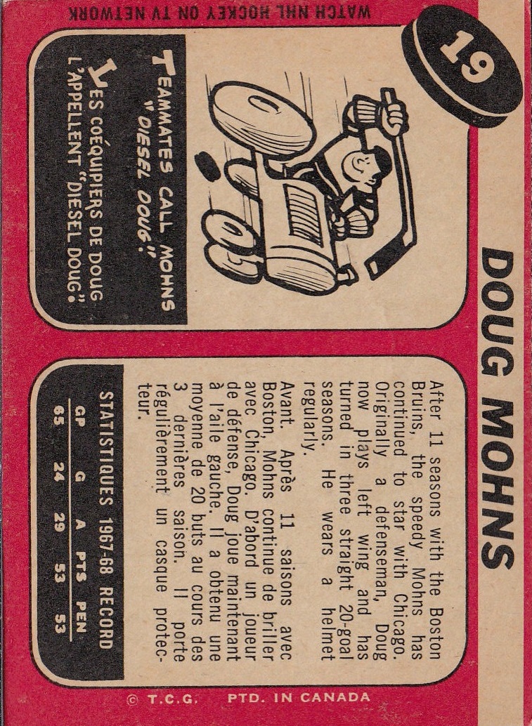 1968-69 Topps #19 Doug Mohns back image