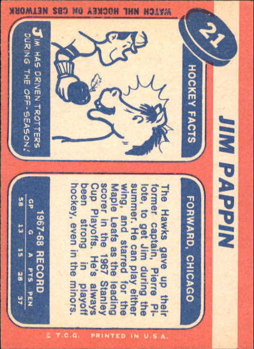1968-69 Topps #21 Jim Pappin back image