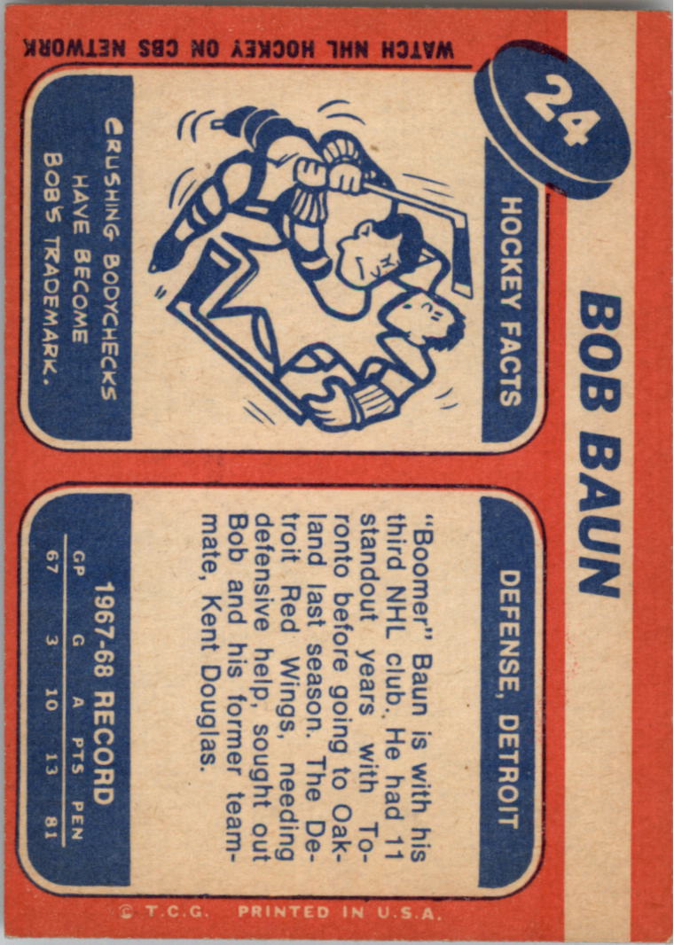 1968-69 Topps #24 Bob Baun back image