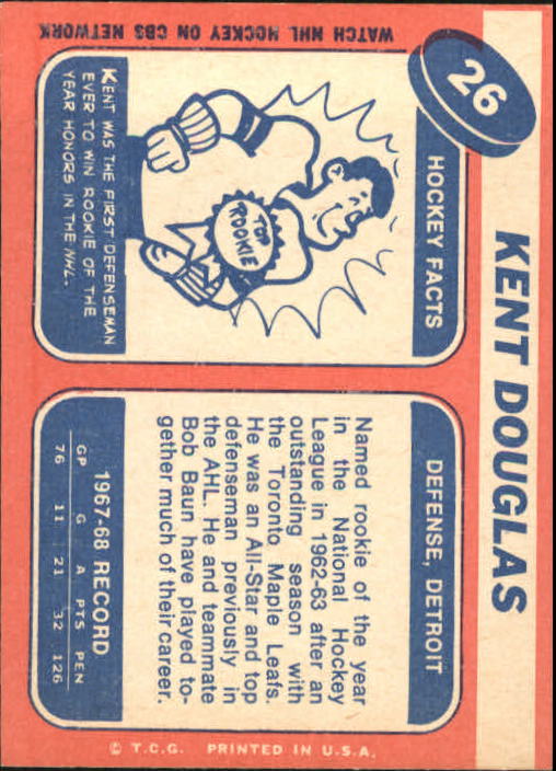 1968-69 Topps #26 Kent Douglas back image