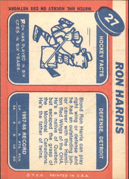 1968-69 Topps #27 Ron Harris back image