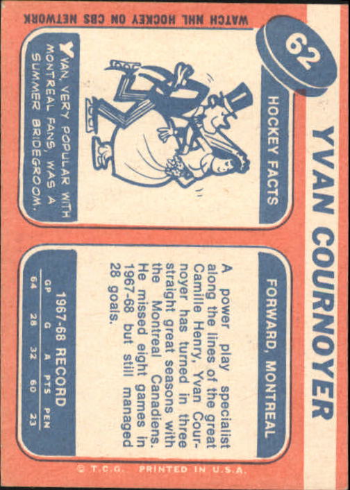 1968-69 Topps #62 Yvan Cournoyer back image