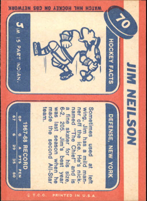 1968-69 Topps #70 Jim Neilson back image