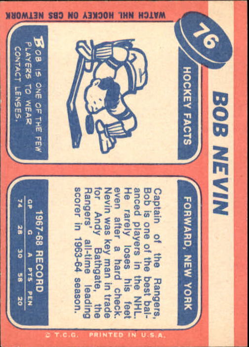 1968-69 Topps #76 Bob Nevin back image