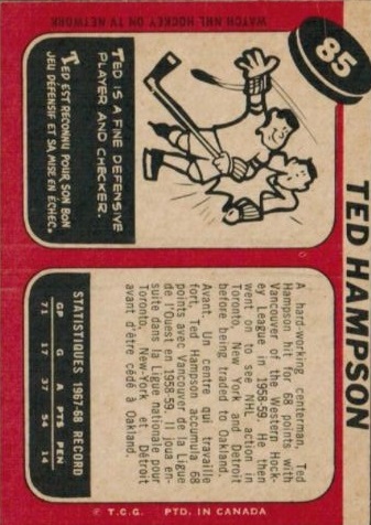 1968-69 Topps #85 Ted Hampson back image