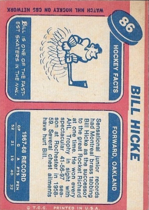 1968-69 Topps #86 Bill Hicke back image