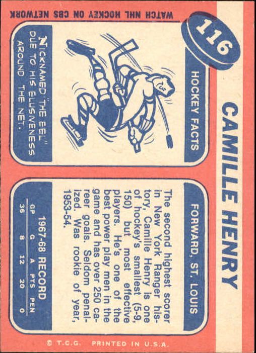 1968-69 Topps #116 Camille Henry back image