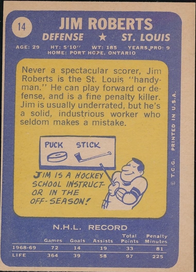 1969-70 Topps #14 Jim Roberts back image