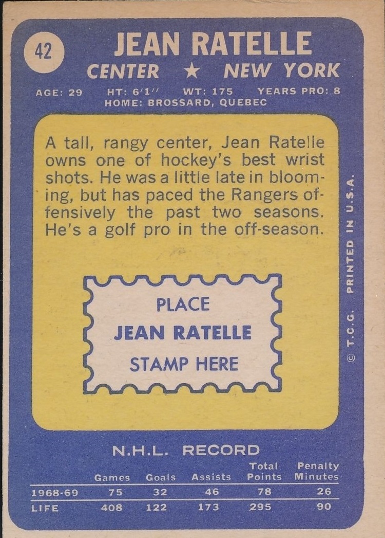1969-70 Topps #42 Jean Ratelle back image