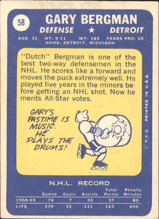 1969-70 Topps #58 Gary Bergman back image