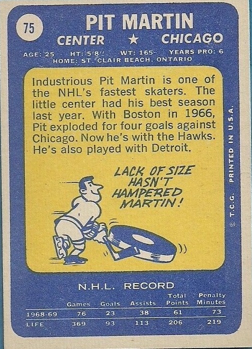 1969-70 Topps #75 Pit Martin back image