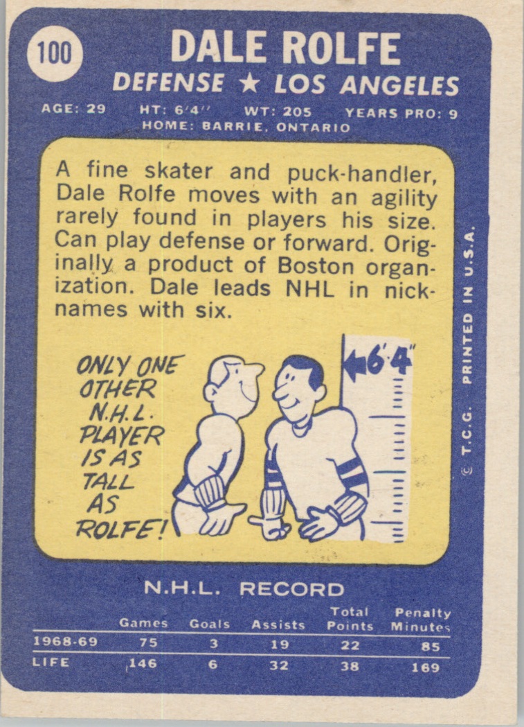 1969-70 Topps #100 Dale Rolfe back image