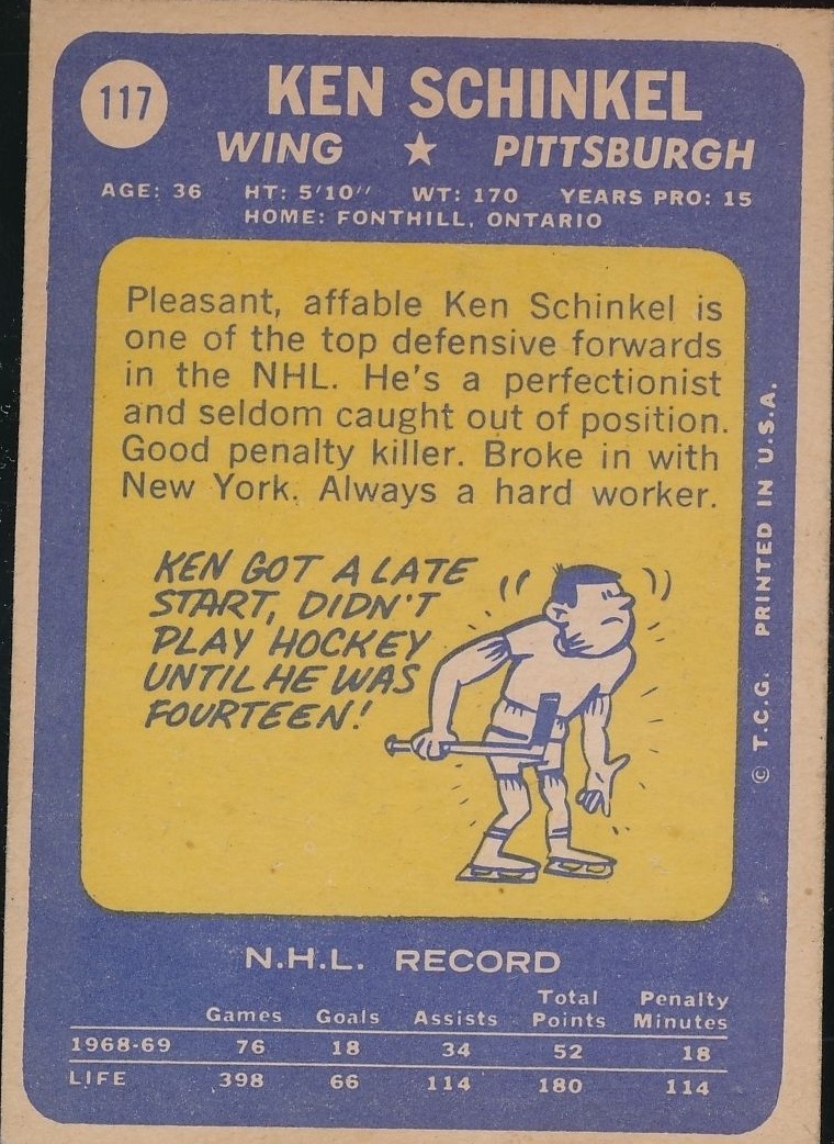 1969-70 Topps #117 Ken Schinkel back image