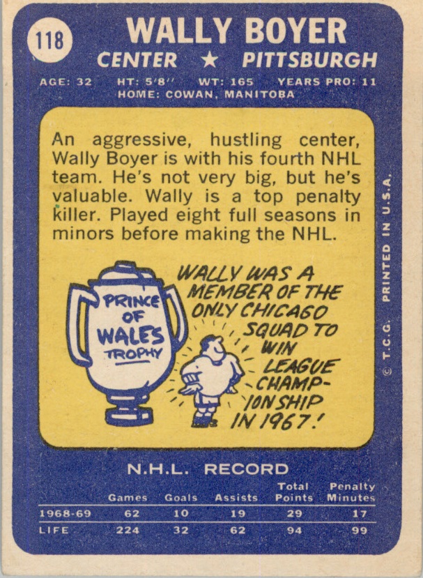 1969-70 Topps #118 Wally Boyer back image