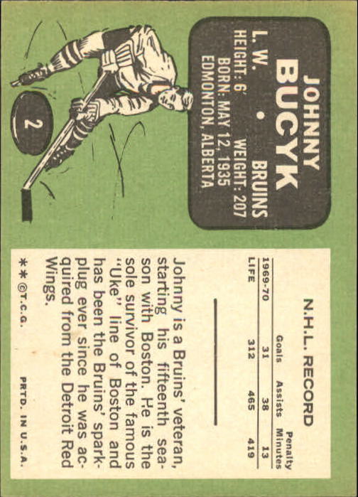 1970-71 Topps #2 Johnny Bucyk back image